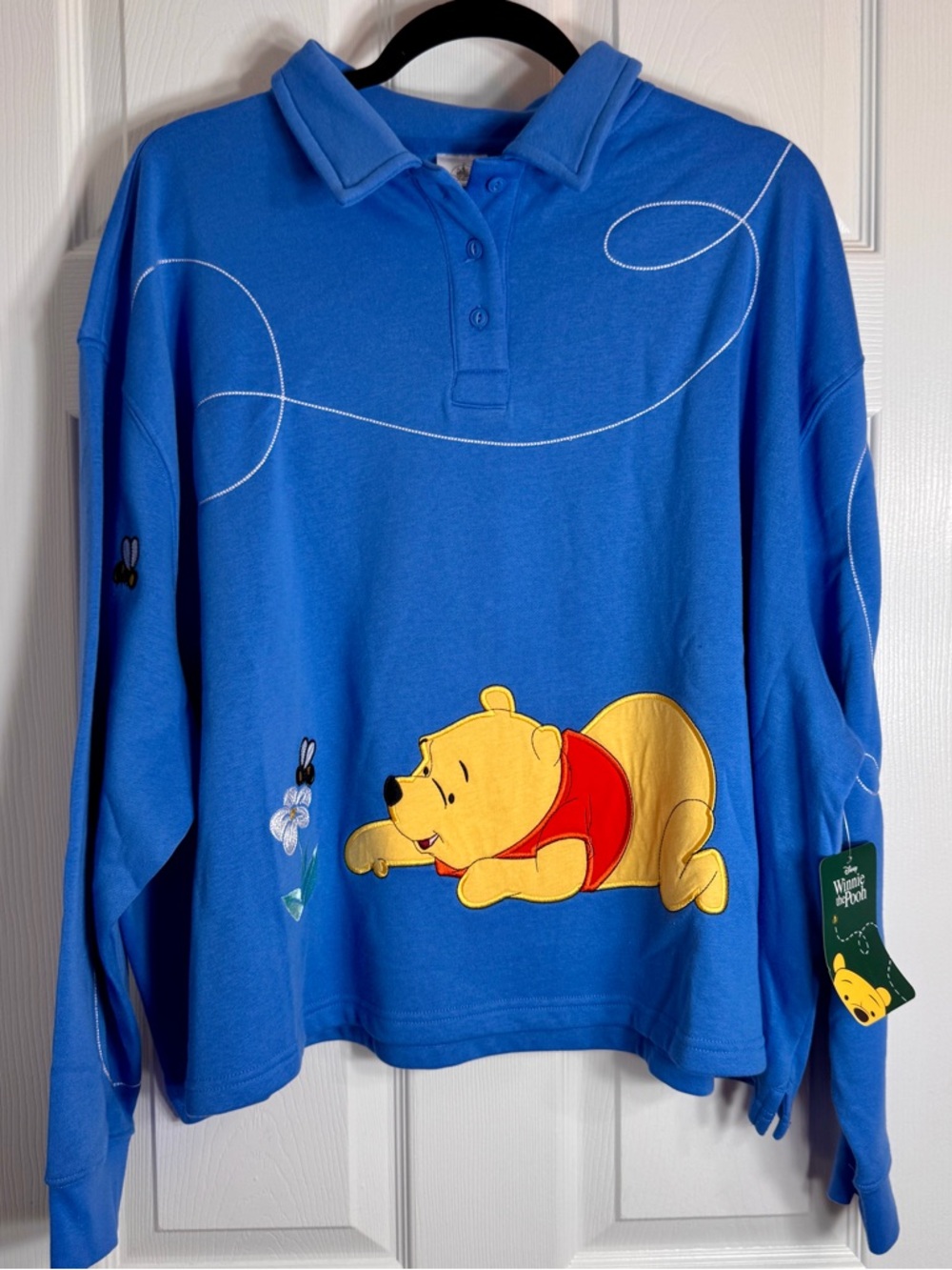 NWT Disney Parks Winnie the Pooh Blue Fleece Polo Pullover cropped Sweatshirt 2X